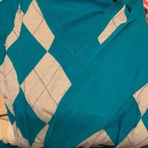 Old Navy argyle teal cardigan